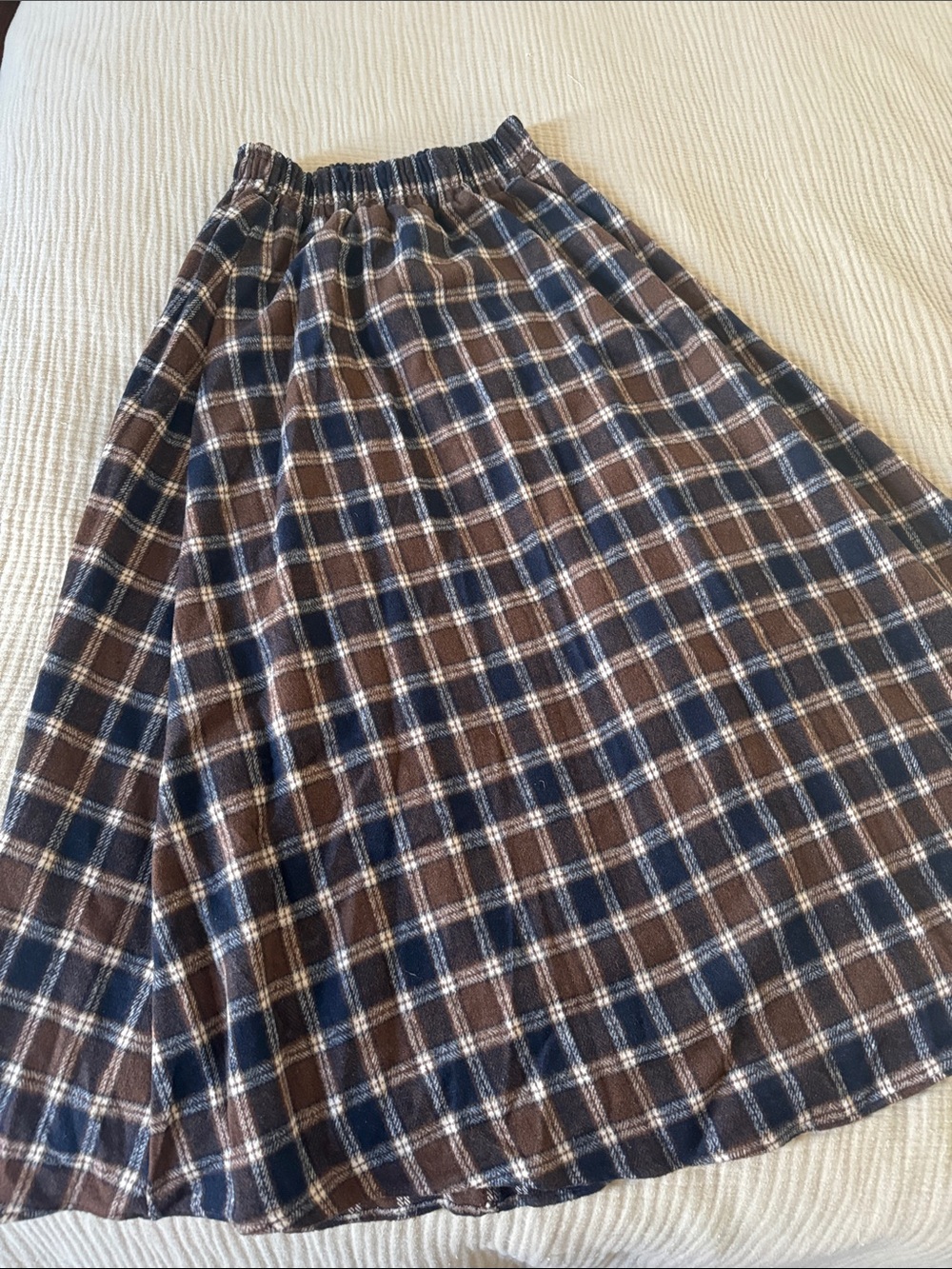NWOT Olive Clothing Plaid A-Line Midi Skirt in Navy and Brown